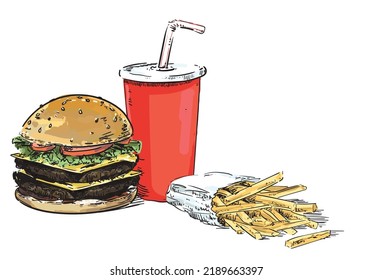 fast food icon eating fried yummy american burger isolated on white background