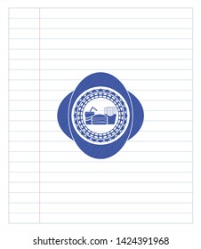 fast food icon emblem draw with pen effect. Blue ink. Vector Illustration. Detailed.