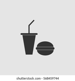 Fast food icon flat. Black pictogram on grey background. Vector illustration symbol
