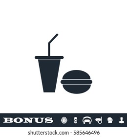 Fast food icon flat. Black pictogram on white background. Vector illustration symbol and bonus button