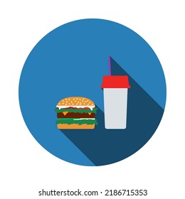 Fast Food Icon. Flat Circle Stencil Design With Long Shadow. Vector Illustration.