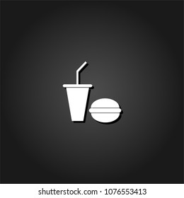 Fast food icon flat. Simple White pictogram on black background with shadow. Vector illustration symbol
