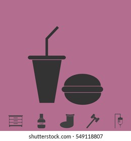 Fast food icon flat. Simple vector grey pictogram and bonus symbol