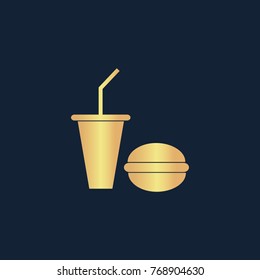 Fast food icon flat. Simple gold pictogram on dark background. Vector illustration symbol