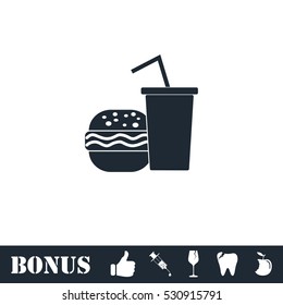 Fast food icon flat. Vector illustration symbol and bonus pictogram