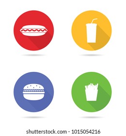 fast food icon in four color circle illustration