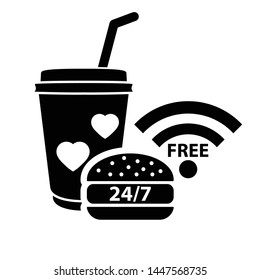 fast food  icon,  free wi-fi, hamburger icon,  coffee icon,  fast food logo vector