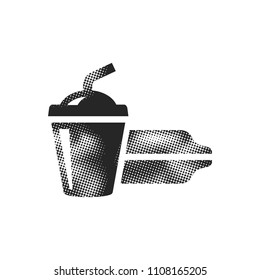 Fast food icon in halftone style. Black and white monochrome vector illustration.