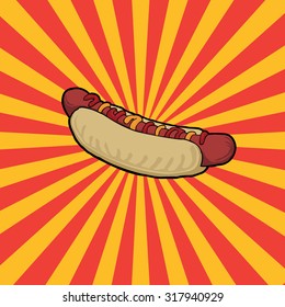 Fast food icon, Hot Dog, abstract burst, vector illustration
