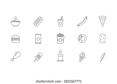 Icono de comida rápida. con un estilo de contorno y fondo blanco. adecuado para su uso en diseño web y embalaje de productos alimenticios.