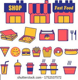 Fast food icon illustration set