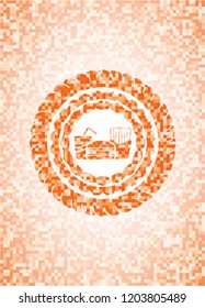 fast food icon inside abstract orange mosaic emblem with background