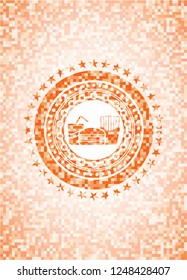 fast food icon inside abstract orange mosaic emblem with background