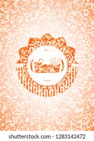 fast food icon inside abstract orange mosaic emblem