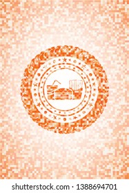 fast food icon inside abstract orange mosaic emblem
