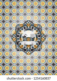 fast food icon inside arabesque emblem. arabic decoration.