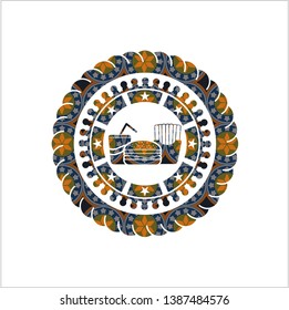 fast food icon inside arabesque emblem. arabic decoration.