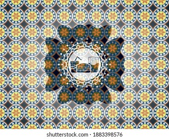 icono de comida rápida dentro del emblema de estilo árabe. decoración árabe. 