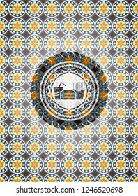 fast food icon inside arabic emblem background. Arabesque decoration.
