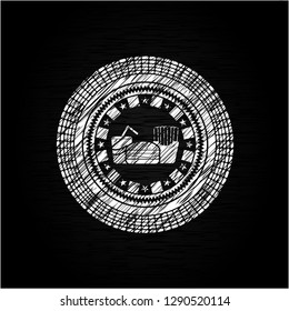 fast food icon inside chalkboard emblem
