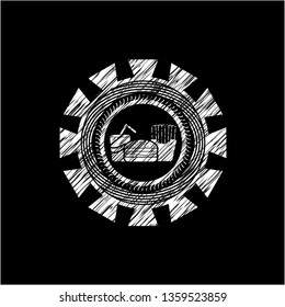 fast food icon inside chalkboard emblem on black board