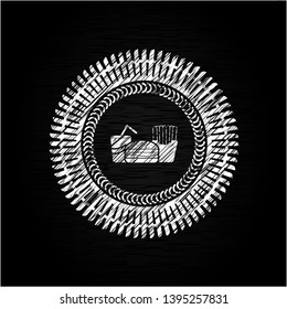 fast food icon inside chalkboard emblem written on a blackboard