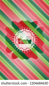 fast food icon inside christmas badge background.