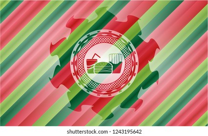 fast food icon inside christmas style badge..