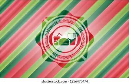 fast food icon inside christmas colors style badge.