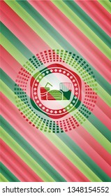 fast food icon inside christmas colors badge.