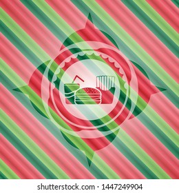 fast food icon inside christmas emblem.