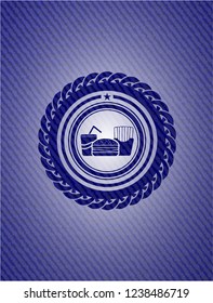 fast food icon inside emblem with denim texture