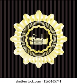 fast food icon inside gold shiny emblem
