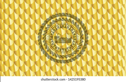 fast food icon inside gold emblem. Scales pattern. Vector Illustration. Detailed.