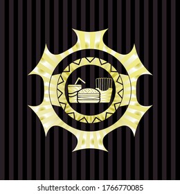 fast food icon inside gold badge or emblem. 