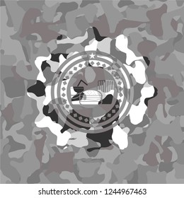 fast food icon inside grey camouflage texture