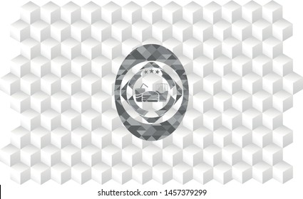 fast food icon inside grey emblem. Retro with geometric cube white background
