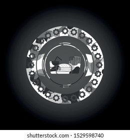 fast food icon inside grey camo emblem