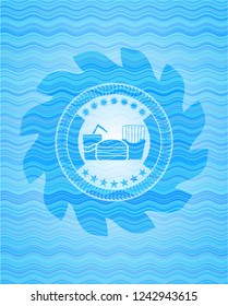 fast food icon inside light blue water emblem.
