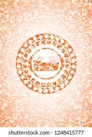 fast food icon inside orange mosaic emblem with background