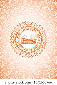 fast food icon inside orange tile background illustration. Square geometric mosaic seamless pattern with emblem inside.