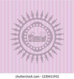 fast food icon inside pink emblem