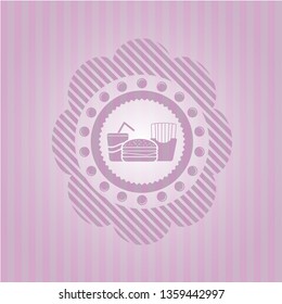 fast food icon inside pink emblem. Retro