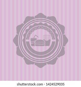 fast food icon inside pink icon or emblem