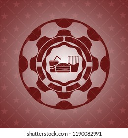 fast food icon inside realistic red emblem
