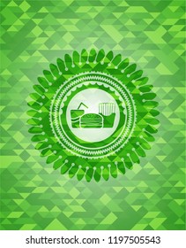 fast food icon inside realistic green mosaic emblem