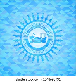 fast food icon inside realistic light blue emblem. Mosaic background