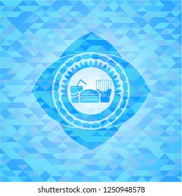 fast food icon inside realistic light blue emblem. Mosaic background