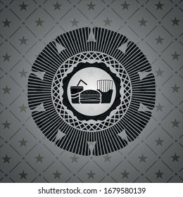 fast food icon inside realistic black emblem