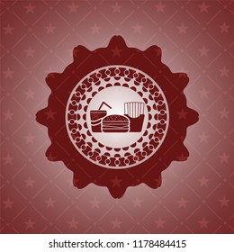 fast food icon inside red emblem